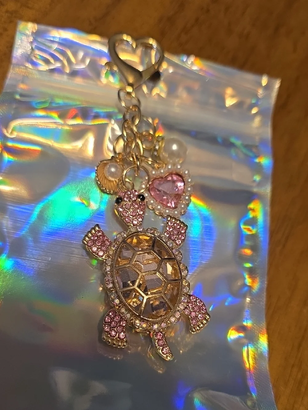 Pink Crystal Turtle Bag Charm/ Keychain